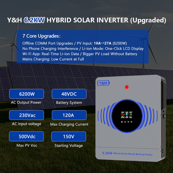 6200W Hybrid Wechselrichter 120A MPPT Solarladeregler 48V Reine Sinus Netzunabhängige Wechselrichter Max PV 500VDC 6200W Hybrid Wechselrichter 120A MPPT Solarladeregler 48V Reine Sinus Netzunabhängige Wechselrichter Max PV 500VDC