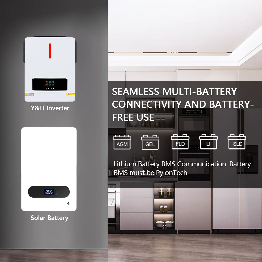 Y&H 3600W 24V Solar Hybrid Inverter Pure Sine Wave MPPT 120A Solar Controller Two AC Output, Max PV Power 4200W Input ﻿