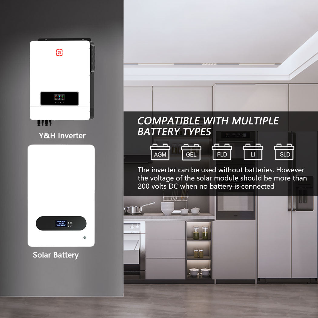 Y&H 10.2KW 48V Solar Hybrid Inverter Off-Grid Pure Sine Wave MPPT 160A Solar Charger PV Max 500V Input AC230V
