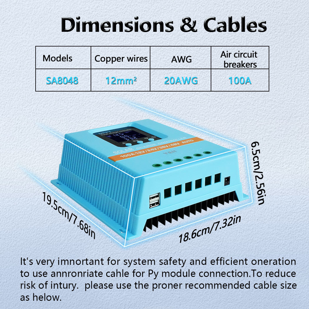 MPPT 60A/80A/100A Solar Charge Controller 12V 24V 36V 48V LCD Display Battery Intelligent Regulator Max 100V Input Dual USB for Lead-acid/Lithium