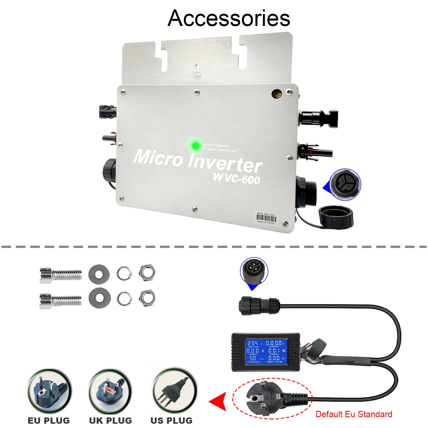 Y&H 600W Mikro Wechselrichter für Balkonkraftwerk IP65-Wasserdichter Netzeinspeisung Wechselrichter mit LCD-Display