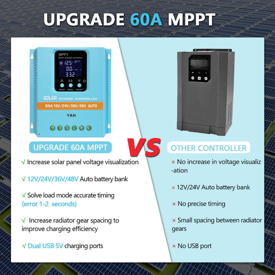 MPPT 60A/80A/100A Solar Charge Controller 12V 24V 36V 48V LCD Display Battery Intelligent Regulator Max 100V Input Dual USB for Lead-acid/Lithium