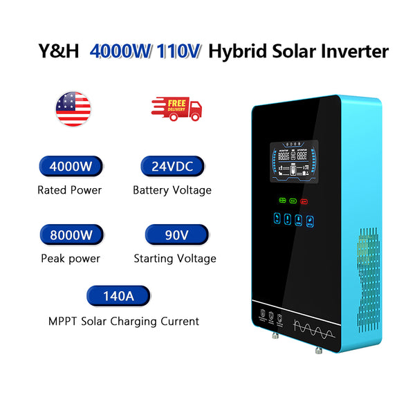 Inversor híbrido solar Y&amp;H 4500W con pantalla LCD de 6,25 pulgadas y botones táctiles